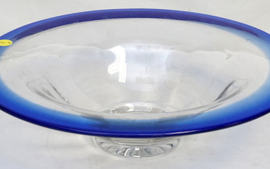 LARGE BLUE RIMMED GLASS BOWL