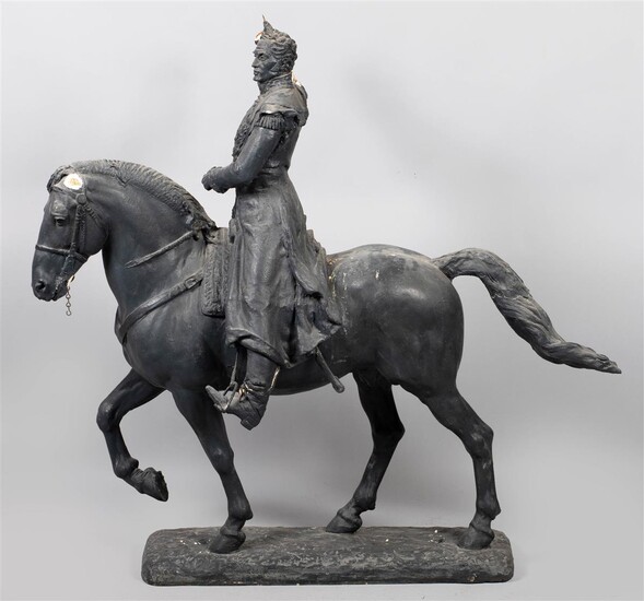 LARGE PATINATED PLASTER MAQUETTE OF THE EQUESTRIAN GROUP OF SIMON BOLIVAR, THE LIBERATOR, BY FELIX W. DE WELDON, (AUSTRIAN-AMERICAN, 1907-2003)