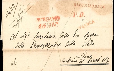 LOMBARDO VENETO-FRANCIA 1845 - Lettera prefilatelica raccomandata franca a destino...