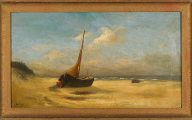 LOUIS ARTAN DE SAINT-MARTIN (1837-1890) Bateau sur une plage