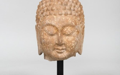 Large Chinese Carved Stone Buddha Head