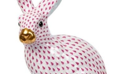 Large Herend Porcelain Fishnet Pink Bunny