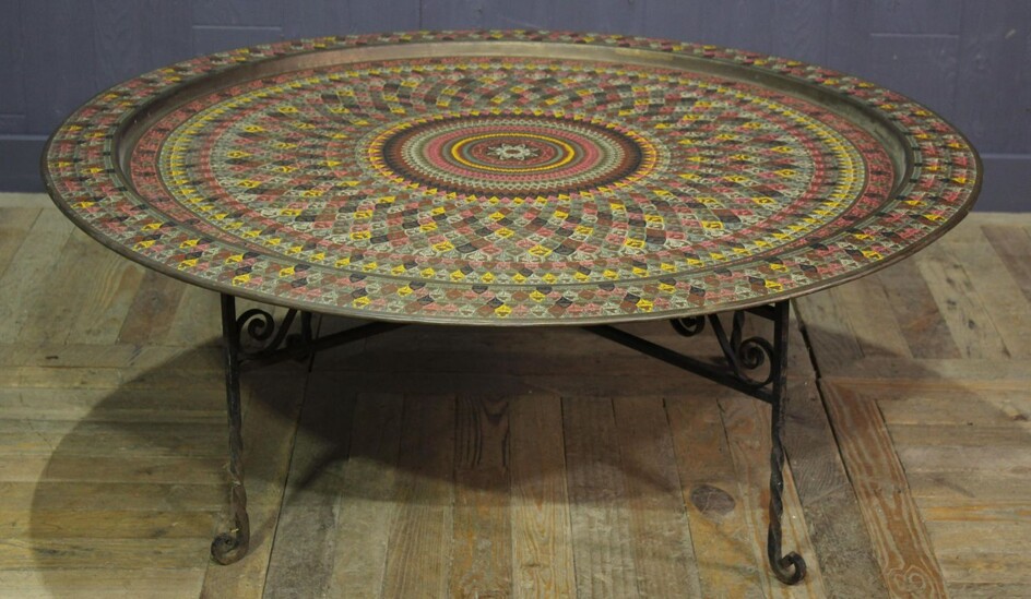 Large Middle Eastern Brass Tray on Stand