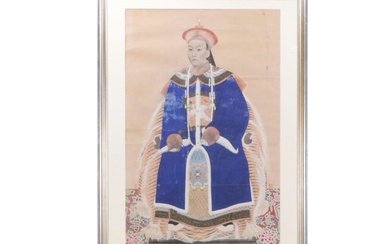 Large-Scale Chinese Gouache Painting Portrait of an Ancestor