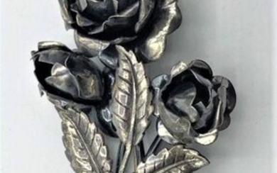 Large Sterling Silver Roses Brooch