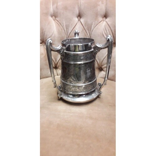Large Victorian 1894 tri handled silver plate cycling trophy...