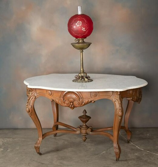 Large Victorian Walnut, marble top Center Table, circa