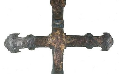 Large engraved and gilded copper processional cross.