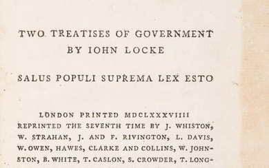 Locke (John) Two Treatises of Government, seventh edition, J Whitson, W. Strahan, et al., 1772; and