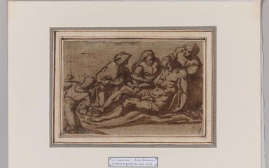 Lot 4 Ecole BOLONAISE du XVIIème siècle Pieta Plume et encre 19 x 27,7 cm Taches Petite pliure. RM
