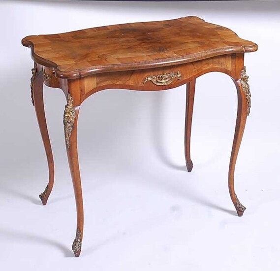 A late 19th century French walnut and figured walnut centre table