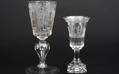 Lot of two antique glasses on base in...
