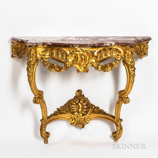 Louis XVI Marble-top Carved Giltwood Console Table