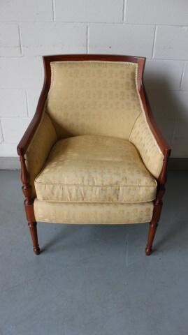Louis XVI Style Damask Upholstered Berege Chair.