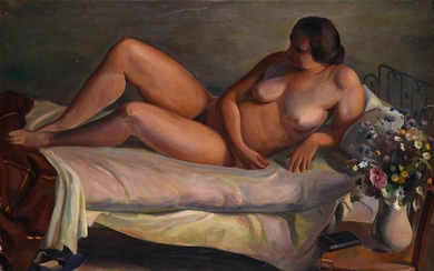 MARIO TOZZI (1895-1979) Femme nue allongée, 1925 Huile sur toile Signée en bas à gauche...
