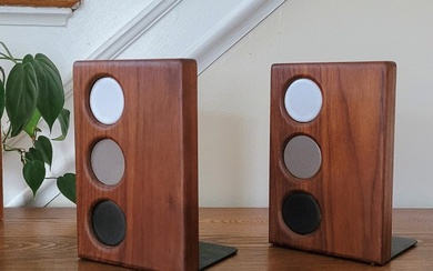 MCM 60s MARTZ For MARSHALL STUDIOS OILED WALNUT & CERAMIC BOOKENDS MADE IN USA