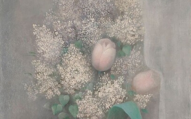 Madeleine Kula, known as LUKA (1894-1989)Lilacs and tulips, circa 1930Oilon canvas.Signed lower right.(Small restorations).84 x 63 cmProvenance:- Galerie de Paris (label on the back).- Galerie Maurice Garnier, Paris (label on the back).