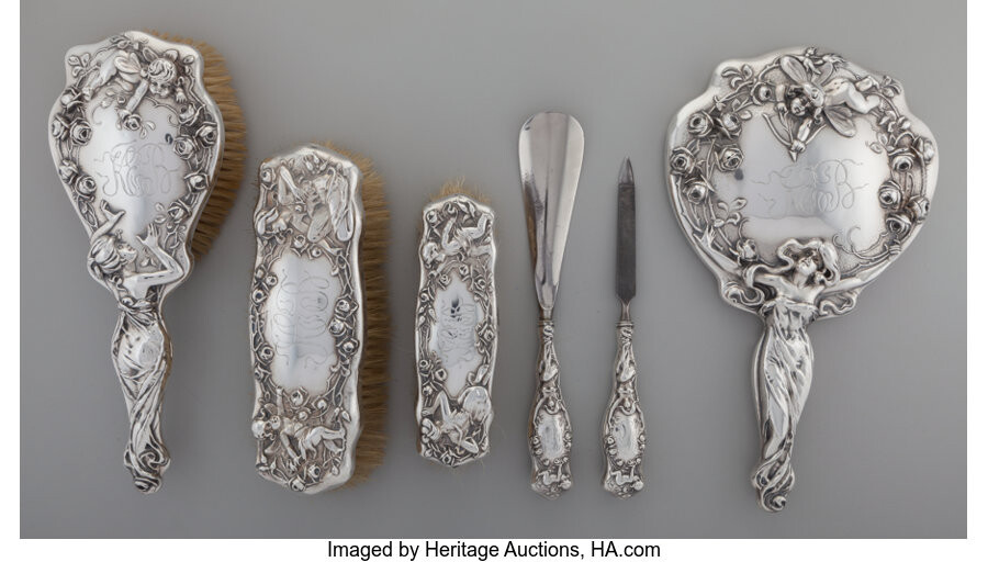 Maker unknown, An American Art Nouveau Silver Vanity Set (early 20th century)