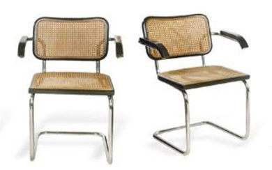 Marcel Breuer (1902-1981) para Cidue. Italia, años 70.Conjunto de 4 sillas modelo Cesca con brazos (B32).