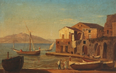 María Isabel de Borbón y Borbón-Parma: View from Naples with Vesuvius in the background. Signed Maria Isabella di Borbone. Oil on canvas. 22×32 cm.