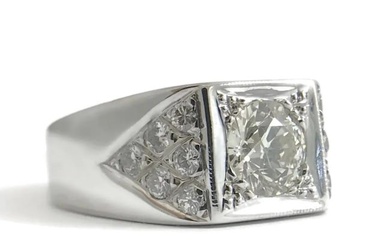 Men's Diamond Flat Top Wedding Band Ring 14K White Gold, 1.36 CTW, 12.66 Grams