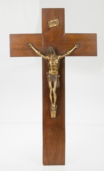 Metal Christ on a wooden cross, 20th c.
