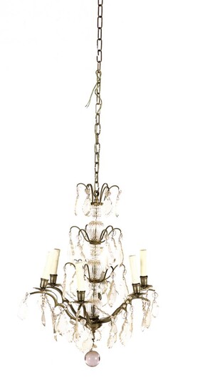 (-), Metal 6-light chandelier with glass icicles, 70...