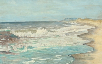 Michael Ancher: Coastal scene from Skagen Sønderstrand, 1923. Signed M. A. Oil on panel. 25.5×30.5 cm.