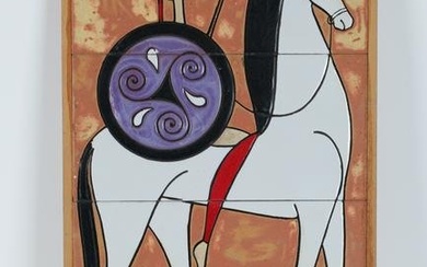 Mid Century Greek Horseman Ceramic Tile Art