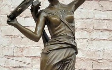 Milo's Signed Original Bronze Sculpture: Young Girl Playing Tambourine - 24" x 8.5"
