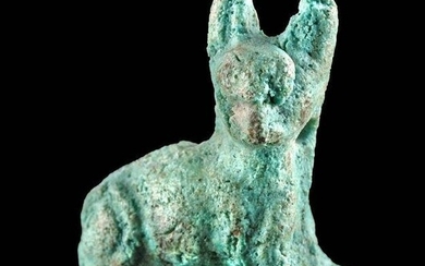 Miniature Egyptian Glazed Faience Cat Pendant