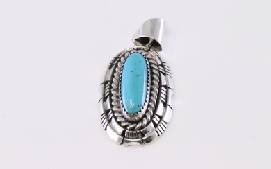 Native America Navajo Sterling Silver Kingman Turquoise Pendant By William Begay.
