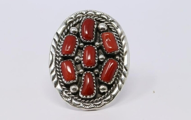 Native American Navajo Handmade Coral Ring By Chester