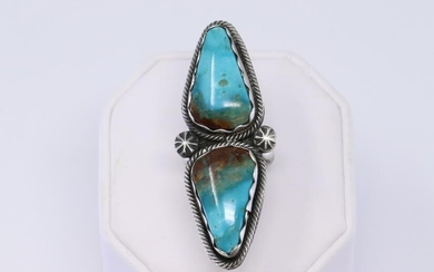 Native American Navajo Handmade Turquoise Ring Set In