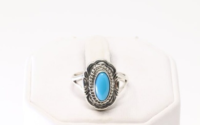 Native American Navajo Sterling Silver Turquoise Ring By V.Chee.