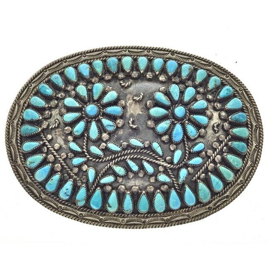 Native American Turquoise, Sterling Silver Belt Buckle