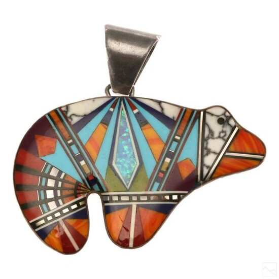Native American Zuni Sterling Silver Bear Pendant