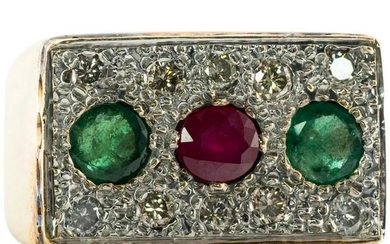 Natural Ruby Emerald Diamond Ring 14K Gold Mens