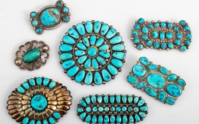 Navajo Silver Turquoise Brooches, 7