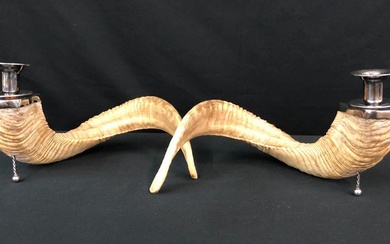 Nice Horn & Sterling Overlay Candle Holders