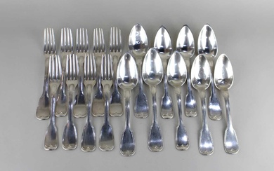 Nine French silver table forks