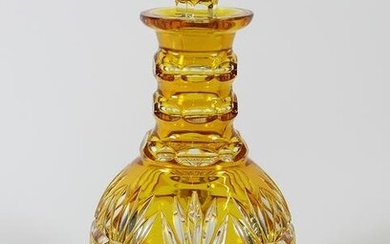 ORANGE CUT TO CLEAR GLASS DECANTER