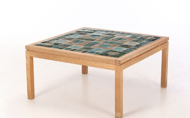 Oak coffee table with inlaid tiles, 1970s