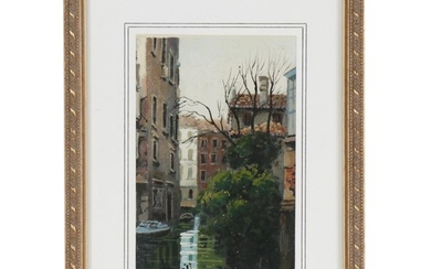 Oil Painting of European Canal Scene