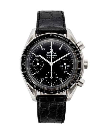 Omega, Speedmaster Reduced Ref. 175.0032.1 Gent's steel wristwatch Year 1998 Dial, movement and case signed Automatic movement Black dial with…