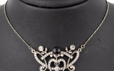 Onyx-rhine stones-necklace , silver 925, in style of Art Nouveau,...