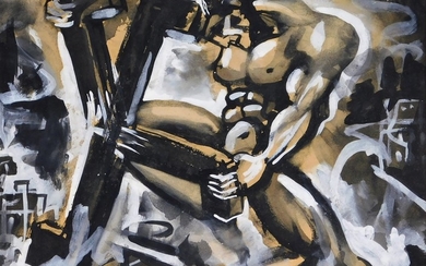 Otto Plaug WWII Nazi Surrealist Ink Painting
