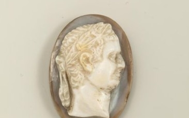 Oval cameo on chalcedony representing an antique character...