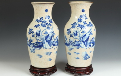 PAIR CHINESE BLUE AND WHITE FIGURAL AND FLORAL DECORATED PORCELAIN,...