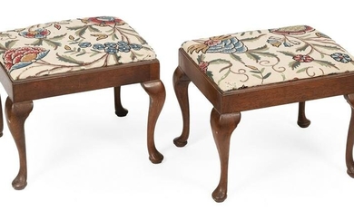 PAIR OF QUEEN ANNE-STYLE RECTANGULAR STOOLS 20th